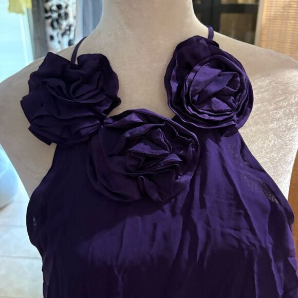 Alice + Olivia Leia Tie Neck Halter Top Violet Rich Purple Silk Blouse Medium - Picture 4 of 4